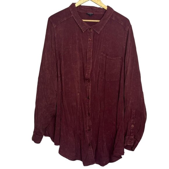 Torrid Womens 5X Long Sleeve Button Up Tunic Dark Cherry Red Classic Holiday Top - Picture 1 of 5